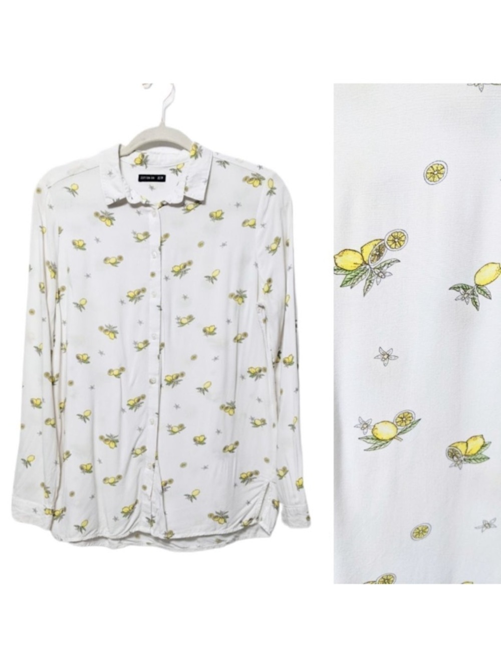 COTTON ON Lemon Print Button Up Blouse XS